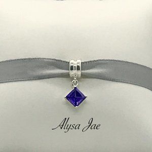 Deep Purple CZ Princess Cut Dangle European Bead